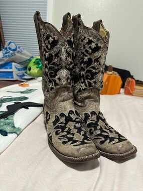Black sequin corral cowboy boot